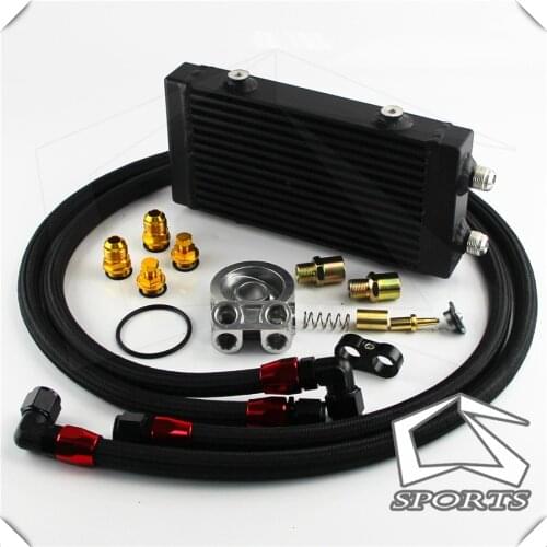 Small 9.5"x5.5"x1.58"Core Dual Pass Bar & Plate Oil Cooler w/80 Deg thermostatic Filter Adapter Kit