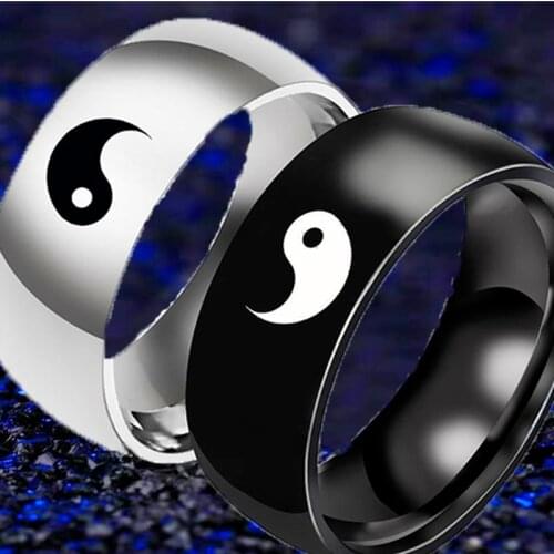 Fashion Chinese Style Tai Chi Ring Men and Women Yin and Yang Gossip Punk Couple Jewelry Creative All-match Jewelry Gift