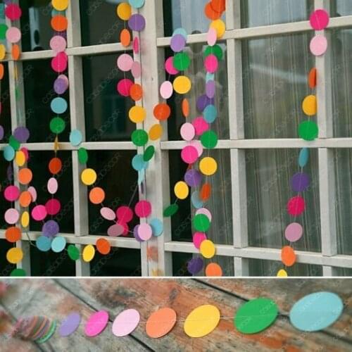 Set of 2 Pcs - 13ft - Multi-colored Circle Dots Paper Garland Hanging String Decoration for Wedding Birthday Party Baby Shower