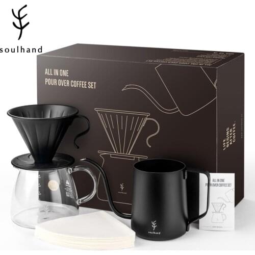 SOULHAND V60 Drip Dripper Sets Coffee Filter 1500ml Heatproof Cafe Server Kettle Filters Coffee Pot Cold Dripper Barista Tools