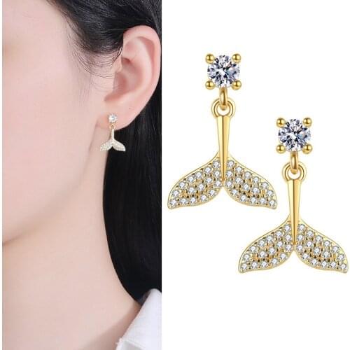 New Fashion Whale Tail Short Drop Earring For Women Shiny Micro Crystal Paved Elegant Dangle Earring Piercing Stud Jewelry Gifts