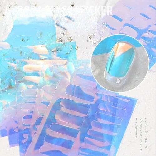 2021 New Aurora Ice Cube Cellophane Large Colorful Transfer Paper Laser Sparkling Candy Paper DIY Nail Art Decoration Sticker