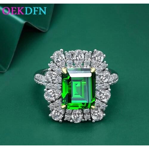 OEKDFN Vintage S925 Sterling Silver Ring For Women 9*11mm Created Emerald Wedding Engagement Jewelry Women Cocktail Party Rings
