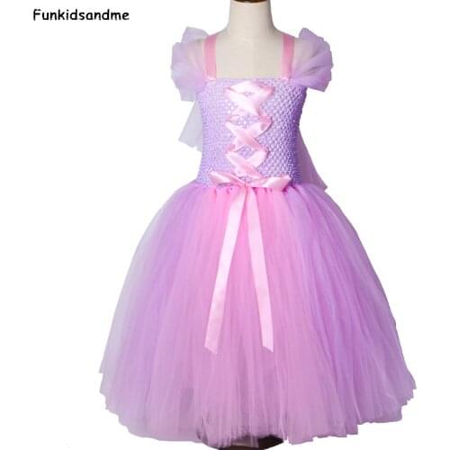 Princess Rapunzel Tutu Dress Children Cosplay Rapunzel Costume Kids Tutu Dresses for Girls Halloween Birthday Party Clothes 2-12