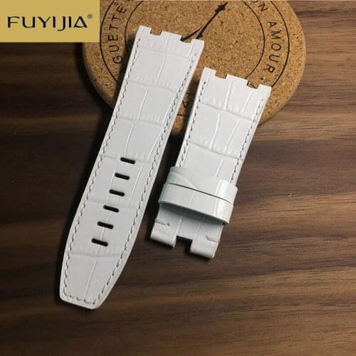 FUYIJIA Women Custom ROYAL-OAK Strap White Crocodile Watch Band Handmade Alligator Leather Belt Top Brand Watchbands Waterproof