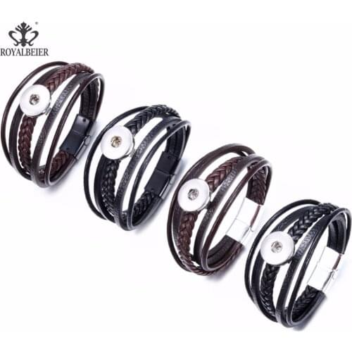 RoyalBeiery 2019 New Fashion Snap Bracelet And Leather Encapsulation Magnet Bracelet For 18mm Snap Handmade Jewelry 0776 1pc