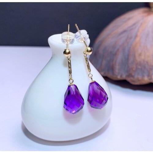 Shilovem 18K yellow Gold Piezoelectric Amethyst stud earrings fine Jewelry trendy party gift new plant women myme08116689z