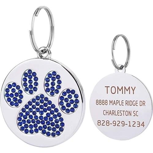Rhinestone Cat Dog ID Tag Custom Free Engraving Personalized Dog Collar Pet Name Pendant Necklace Collar Puppy Accessory