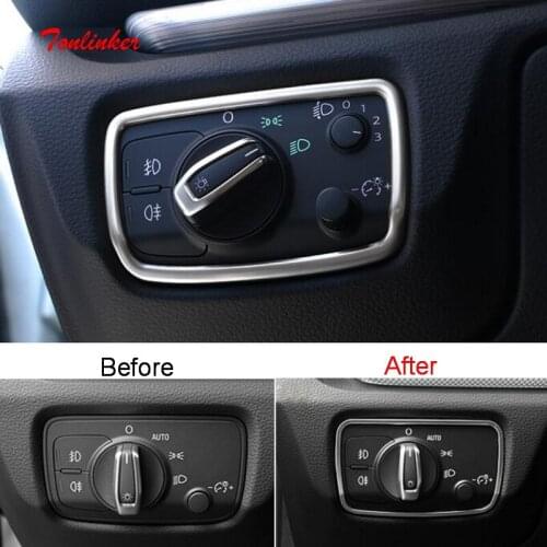 Tonlinker Interior Headlight Switch position Cover stickers for AUDI A3 2014-17 Car styling 1 PCS Stainless Steel Cover sticker