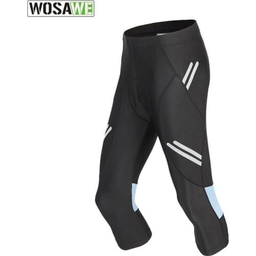 WOSAWE Men Women 3/4 Length Cycling Tights with Gel Padded Elastic Road Mountain Bike Bicycle Shorts Cropped Cycle Tight Pants