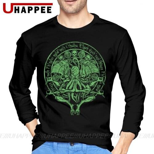 Streetwear Green Cthulhu T-shirt For Men New Years Gift Men O-neck Print Long Sleeve Cotton Plus Size Primer T Shirts