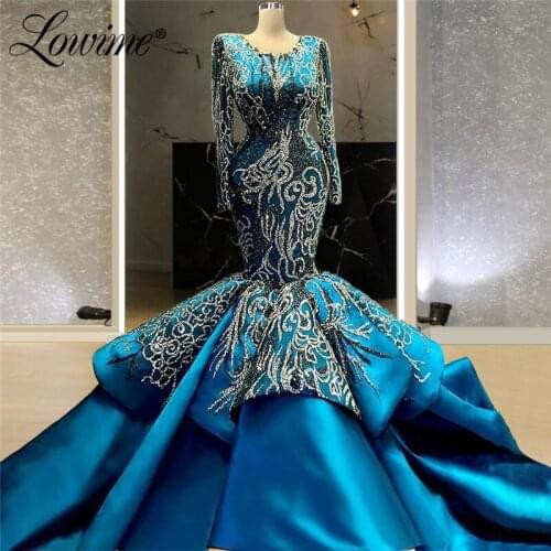 African Long Sleeves Muslim Mermaid Evening Dresses 2021 Arabic Dubai Kaftan Vestidos Elegant Celebrity Dress Prom Gowns Party