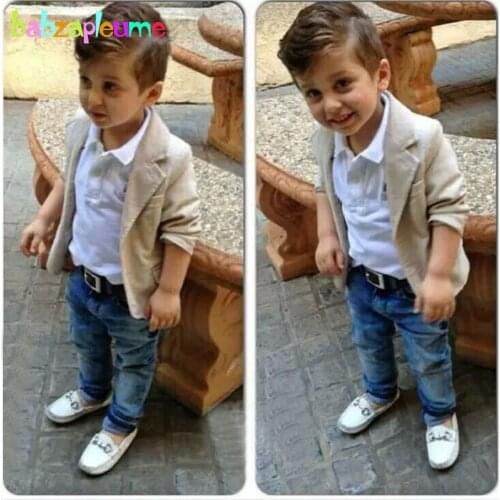 3PCS/2-8Years/Spring Autumn Baby Boys Clothes Kids Suits Casual White T-shirt+Beige Jackets+Pants Children Clothing Sets BC1007