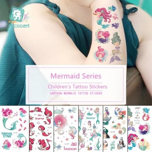 Cute Cartoon Mermaid Design Waterproof Temporary Tattoo Stickers For Kids Girl Children Gift Water Transfer Fake Tattoos