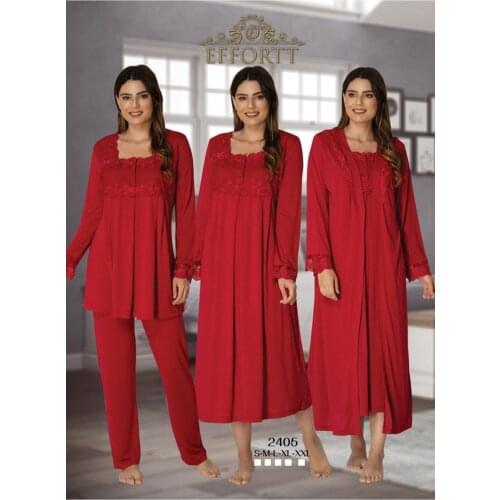 Womens Red Maternity Puerperal Nightgown Dressing Gown Pajamas Set 4'lü Set