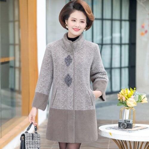 Womens Autumn Winter Imitation Fur Clothing Mink Outwear Ladies Mid-length Middle Elderly Plus Woolen Coat Plus Large Size 4xl