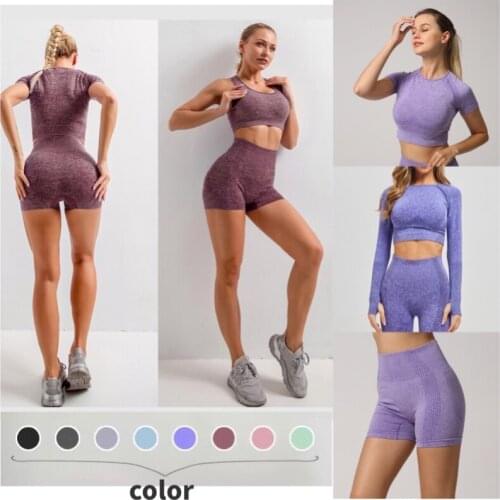 3pcs Women Seamless yoga set Fitness Sports Suits GYM Cloth Yoga Long Sleeve Shirts High Waist Running Leggings Workout clothing