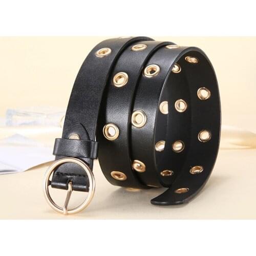 Women Leather Belt Round Metal Pin Buckle Circle Belts Hot Brand Fashion Punk O Ring for Women Belt