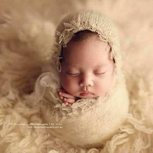 2Pcs/Set Newborn Wrap Photography Lace Hat Wrap Blanket Mohair Tassel Lace Wrap Blanket For Baby Take Photo Photography Props