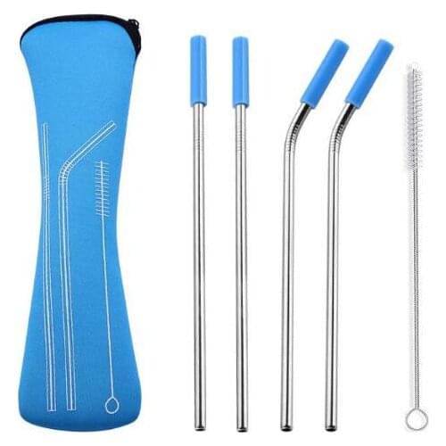50 Sets 4pcs/set Reusable Stainless Steel Straws With Silicone Tips With Clean Brush & Cloth Bag Wedding Party Straw