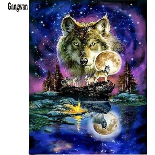 5D DIY Diamond Painting moon wolf pattern Cross Stitch Diamond Embroidery fantasy landscape rhinestones Home Decor unique gift
