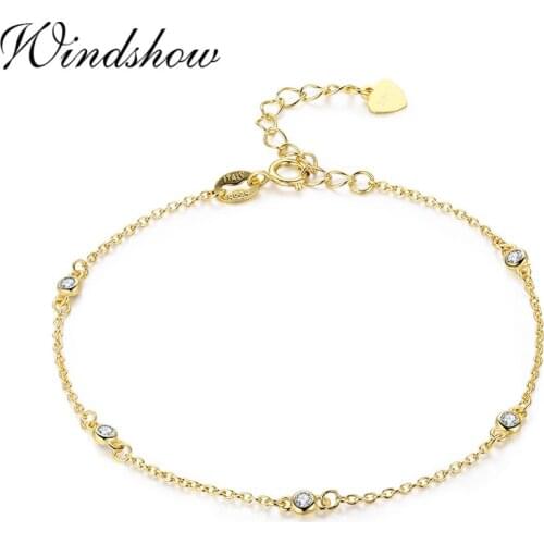 Thin 925 Sterling Silver Gold Color CZ Bead Chain Charm Bracelet For Women Girls Friendship Jewelry Pulseira Bransoletki Damskie