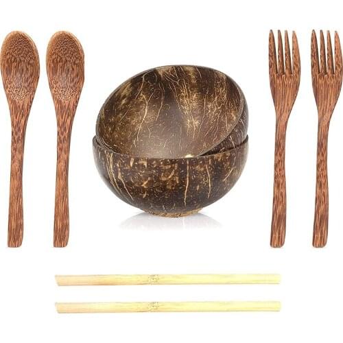 Coconut Bowl and Kitchen Utensils Set,Coconut Spoons Fork,Salad Smoothie Camping Bowl Kitchen Utensils