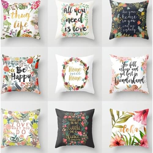 Flower Letter Pattern Throw Pillow Case Happy Home Lover Valentine Cushion Covers for Home Sofa Chair Decorative Pillowcases