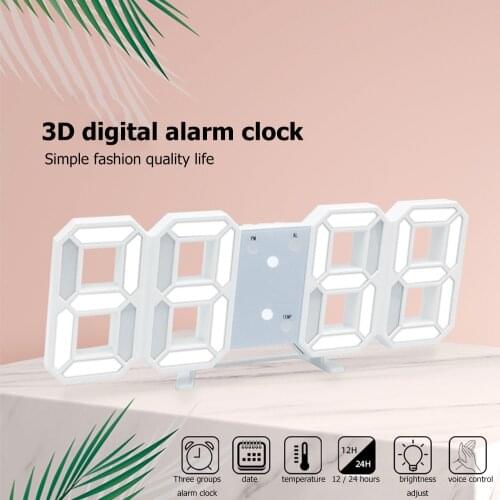 3D LED Digital Alarm Clocks Date Time Nightlight Display Wall Table Clocks Voice Sensor Automatic Backlight Electronic Clock