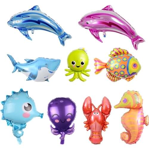 Ocean Sea Animal Foil Balloons Birthday Theme Party Decorative Shark Fish Lobster Seahorse Baby Shower Kid Cartoon Toys Supplies