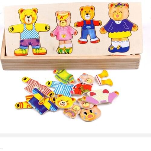 Baby Toys Three-dimensional Toys Wooden Bear Change Clothes Set Infant Boys And Girls Kids Gift
