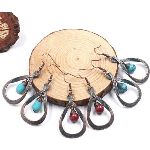 1Pair New Personality Bohemian Ethnic Fashion Earrings Design Cross Drop-shaped Pendant Agate Long Earrings