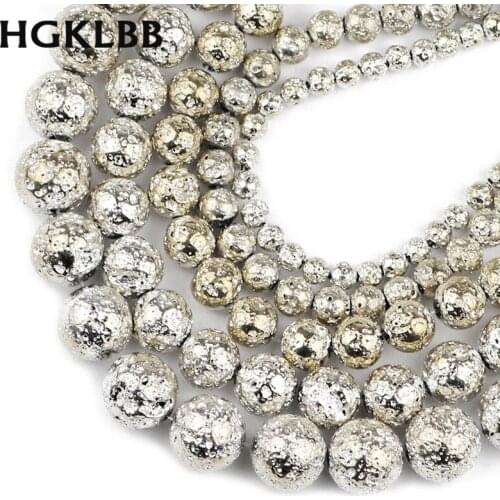 HGKLBB Natural Stone Champagne Lava Hematite Round Spacers Loose beads for Jewelry making DIY bracelets Necklace 4/6/8/10/12MM