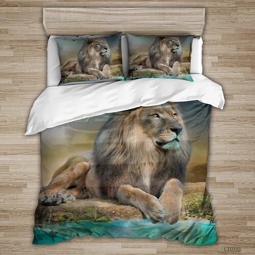 Custom 3D Print Wild Animals Tiger Lion Beding Set Pillowcase Duvet Cover Set Home Bedroom Decor Queen King Single Bed Set