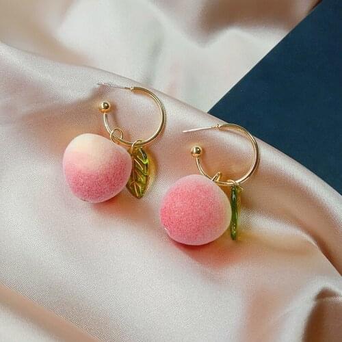 Wholesale Korean Fashion Leaves Peach Drop Earrings for Women Statement Stripe Pink Pendant Earring Wedding Jewelry Earing