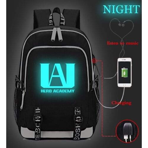 Beautiful My Hero Academia Luminous USB Charge Backpack Boku No Hero Academia Boys Girls School Backpacks High Quality Backpack