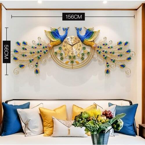 Creative peacock wall clock European stereo mural TV sofa background wall pendant clock home decor