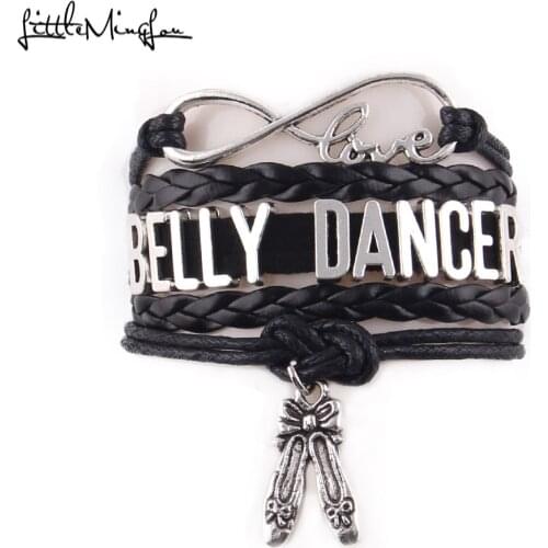 Little MingLou Infinity love BELLY DANCER Bracelet shoose Charm leather dance hobby wrap men bracelets bangles for Women jewelry