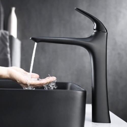 Wash Basin Sink Taps Bathroom Faucet Deck Mounted Hot And Cold Mixer Water Basin Matte Black Lavatory Sink Waterfall Tap