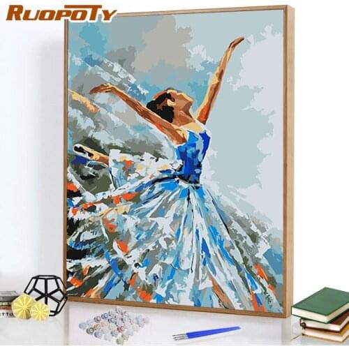RUOPOTY Frame Diy Painting By Numbers Dancing girl on Canvas paints brush Colouring Artwork Handpainted Wall Decor