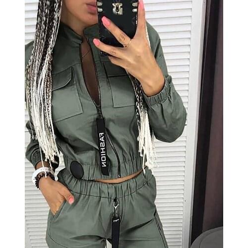 2020 new Womens Clothing Hot Sale Street Casual Slim Spring and Summer Army Green 2 Piece Set