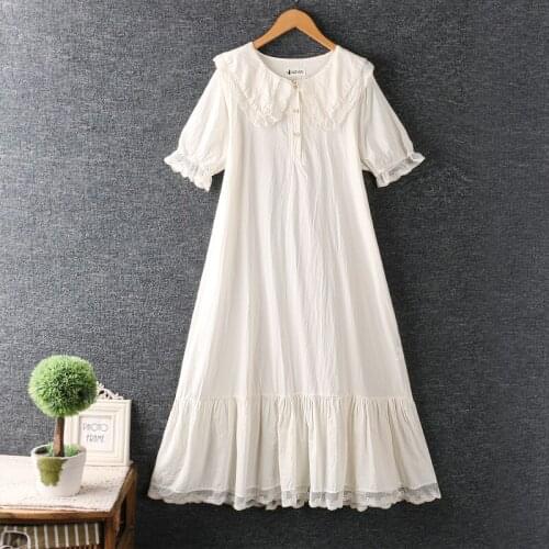 2021 New Summer Women Dresses Japan Style Mori Girl Fresh Solid Color Cotton and linen Short Sleeve Loose Midi Dress Women