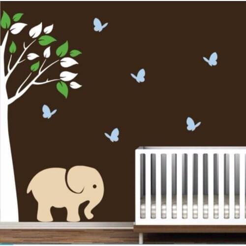 New Arrival Baby Room Tree Decals With Elephant Butterflies Home Decoration Living Room Nursery Wall Stickers Art Mural ZA826