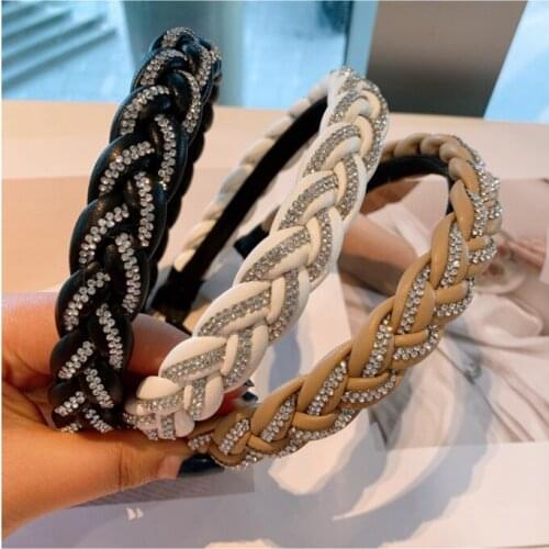 Temperament geometric PU leather rhinestone hairbands cross braid retro headbands