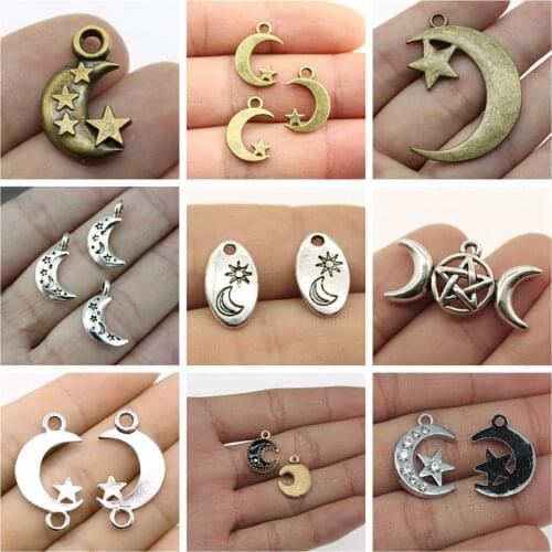 Wholesale Jewelry Lots Moon Stars Charms Jewellery Fashion Jewelry Womens Accessories Jewelry Findings Components 10 Pieces