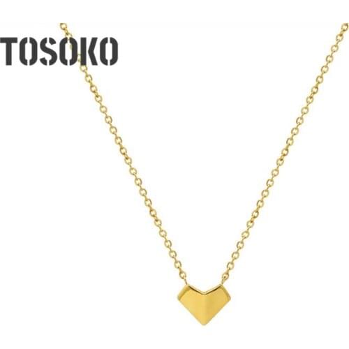 TOSOKO Stainless Steel Jewelry Ins Folding Love Peach Heart Necklace Womens Simple Clavicle Chain BSP577