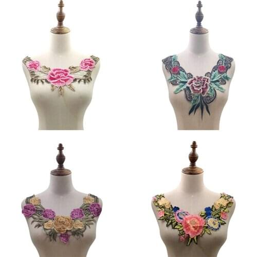 HOT Embroidery colorful flower lace fabric trim ribbon DIY sewing applique collar craft dress wedding cloth Accessories