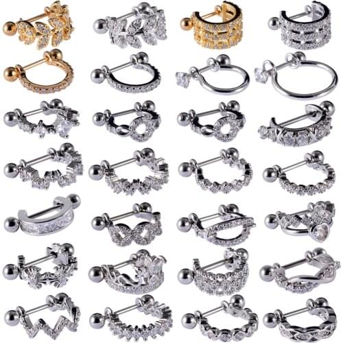1Pc 20gX8mm Ear Cartilage Barbell Cuff Helix Tragus Piercer Daith Rook Lobe Rings Earring With CZ Septum Hoop Ring Piercing