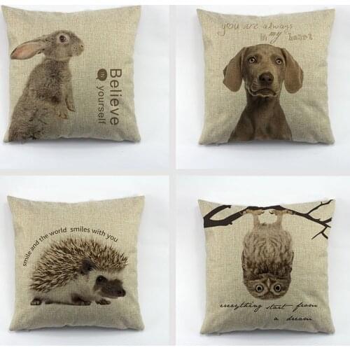 Animal series The rabbit dogs owl hedgehog printed cushion cover linen throw pillow case for Home Sofa Decorative Pillowcase