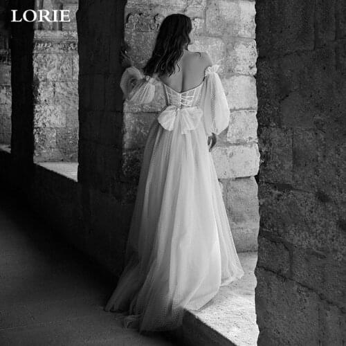 LORIE Boho Wedding Dress 2020 Sweetheart Appliques Lace A-Line Puffy Sleeves Princess Elegant Wedding Gown Bride Dresses